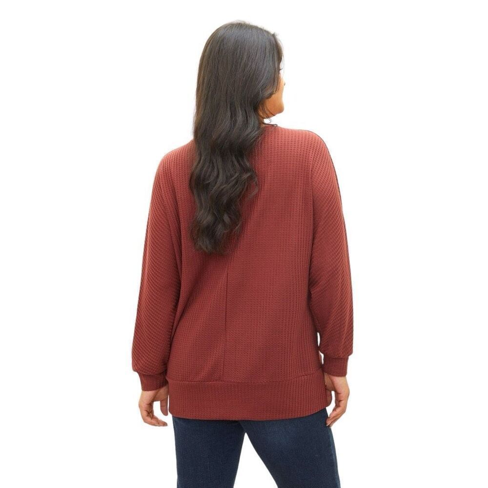 NEW Bloomchic Solid Waffle Knit Wrap Long Sleeve T-shirt Russet 3X - Picture 2 of 9